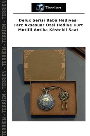 Delux Serisi Baba Hediyesi Tarz Aksesuar Özel Hediye Kurt Motifli Antika Köstekli Saat