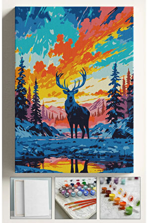 Sayılarla Boyama Çerçeveli Hobi Seti Numaralı Tuval Fırça Boya Dahil Kasnaklı  GEYİK 40X50 Cm