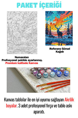 Sayılarla Boyama Çerçeveli Hobi Seti Numaralı Tuval Fırça Boya Dahil Kasnaklı  GEYİK 40X50 Cm