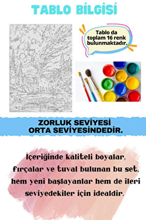Sayılarla Boyama Çerçeveli Hobi Seti Numaralı Tuval Fırça Boya Dahil Kasnaklı  GEYİK 40X50 Cm