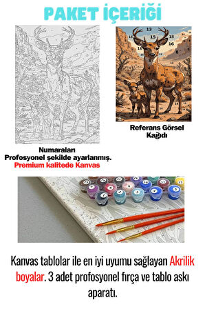 Sayılarla Boyama Çerçeveli Hobi Seti Numaralı Tuval Fırça Boya Dahil Kasnaklı GEYİK 40X50 Cm
