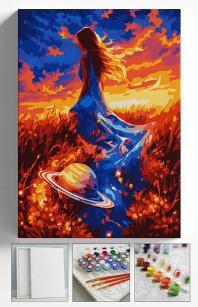 Sayılarla Boyama Seti Numaralı Tuval Fırça Boya Askı Aparatı Dahil Set 40x50 Cm - GEZEGEN VE KADIN