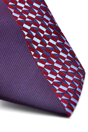 Bordo ve Lacivert Pano Desenli Dokuma Kumaş Slim Fit Kravat // KPK009