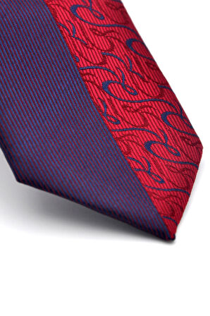 Bordo ve Lacivert Pano Desenli Dokuma Kumaş Slim Fit Kravat // KPK011