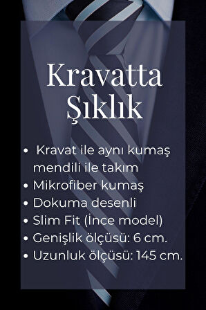 Bordo Kahverengi ve Lacivert Verev Desenli Dokuma Kumaş Mendilli Slim Fit Kravat // SDK-240802