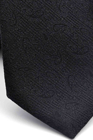 Siyah Şal Desenli Dokuma Kumaş Mendilli Slim Fit Kravat // SDK-250201