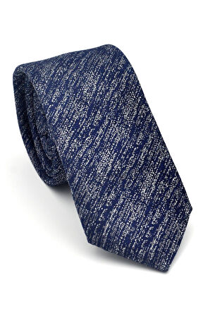 Gri Kırcıllı Desenli Lacivert Dokuma Kumaş Mendilli Slim Fit Kravat // SDK-2501-2