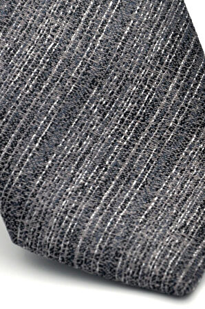 Gri Kırcıllı Desenli Füme Dokuma Kumaş Mendilli Slim Fit Kravat // SDK-2501-3