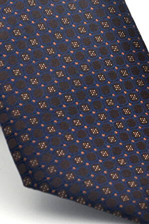 Bej Karışık Desenli Kahverengi Dokuma Kumaş Mendilli Slim Fit Kravat // SDK-2502-5