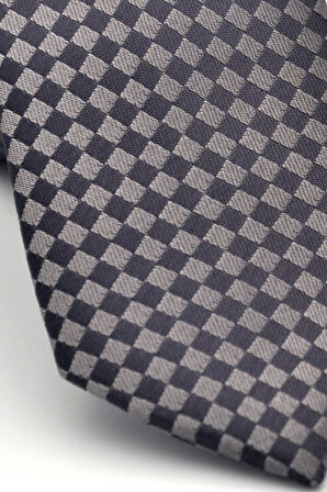 Kahverengi Piti Kare Desenli Vizon Dokuma Kumaş Mendilli Slim Fit Kravat // SDK-2503-3