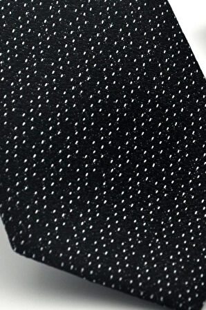 Beyaz Kırcıl Desenli Siyah Dokuma Kumaş Mendilli Slim Fit Kravat // SDK-2504-1