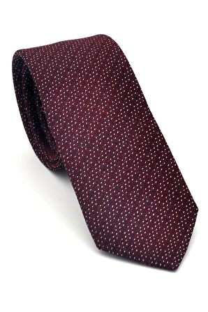 Beyaz Kırcıl Desenli Bordo Dokuma Kumaş Mendilli Slim Fit Kravat // SDK-2504-3