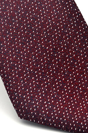 Beyaz Kırcıl Desenli Bordo Dokuma Kumaş Mendilli Slim Fit Kravat // SDK-2504-3
