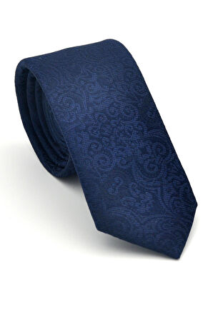 Şal Desenli Lacivert Dokuma Kumaş Mendilli Slim Fit Kravat // SDK-2506-2