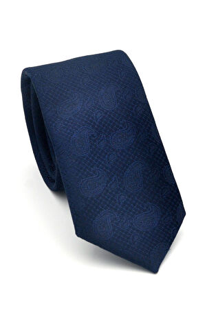 Şal Desenli Lacivert Dokuma Kumaş Mendilli Slim Fit Kravat // SDK-2509-1