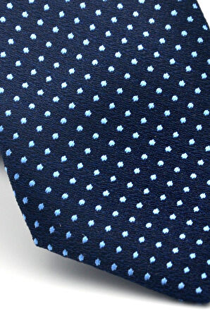 Mavi Nokta Desenli Lacivert Dokuma Kumaş Mendilli Slim Fit Kravat // SDK-2510-2