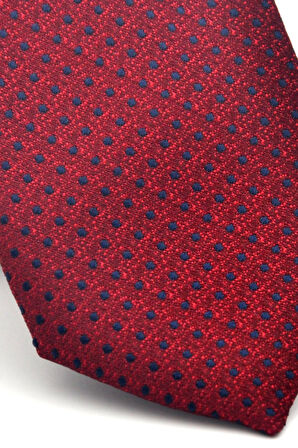 Lacivert Nokta Desenli Bordo Dokuma Kumaş Mendilli Slim Fit Kravat // SDK-2510-3