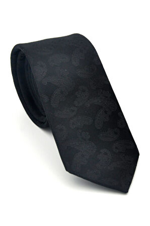Şal Desenli Siyah Dokuma Kumaş Mendilli Slim Fit Kravat // SDK-2512-1