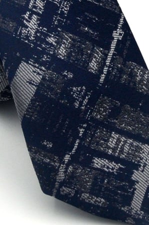 Füme Desenli Lacivert Dokuma Kumaş Mendilli Slim Fit Kravat // SDK-2601-2