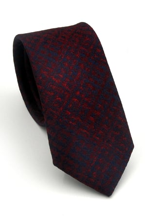 Lacivert Desenli Bordo Dokuma Kumaş Mendilli Slim Fit Kravat // SDK-2602-3
