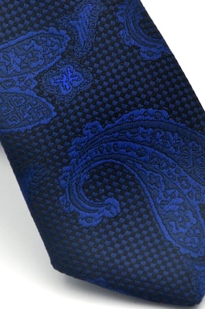 Lacivert Şal Desenli Dokuma Kumaş Mendilli Slim Fit Kravat // SDK-2603-2