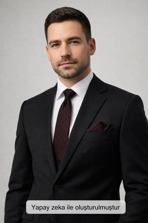 Siyah Küp Desenli Bordo Dokuma Kumaş Mendilli Slim Fit Kravat // SDK-2605-4