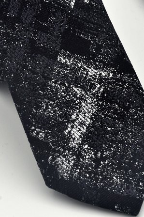 Gri Desenli Siyah Dokuma Kumaş Mendilli Slim Fit Kravat // SDK-2608-1