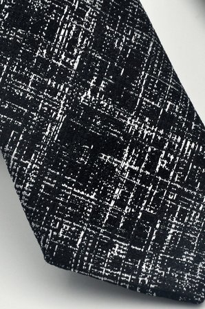 Beyaz Kırcıl Desenli Siyah Dokuma Kumaş Mendilli Slim Fit Kravat // SDK-2610-1