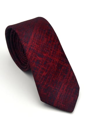 Lacivert Kırcıl Desenli Bordo Dokuma Kumaş Mendilli Slim Fit Kravat // SDK-2610-4