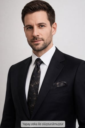 Bej Desenli Kahverengi Dokuma Kumaş Mendilli Slim Fit Kravat // SDK-2613-6