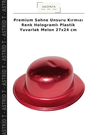 Premium Sahne Unsuru Kırmızı Renk Hologramlı Plastik Yuvarlak Melon 27x24 cm
