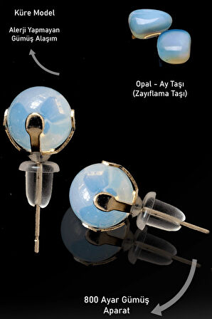 Sertifikalı Gerçek Opal Taşı Nokta Doğal Taş Küpe