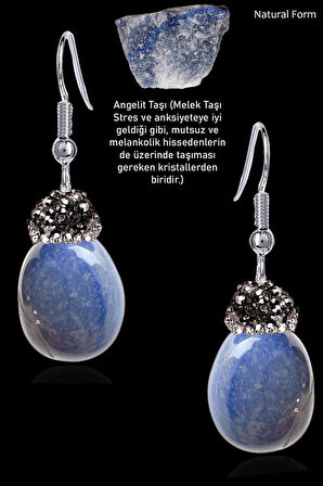Sertifikalı Zirkon Taşlı Model Ham Angelit Taşı Küpe - Melek Taşı