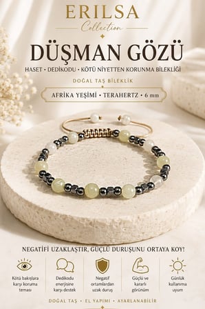 Sertifikalı Düşman Gözü Haset Dedikodu ve Kötü Niyetten Korunma Bilekliği Afrika Yeşimi Terahertz