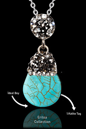 Sertifikalı Zirkon Taşlı Para Model Firuze  Taşı Kolye (Turkuaz Taşı)