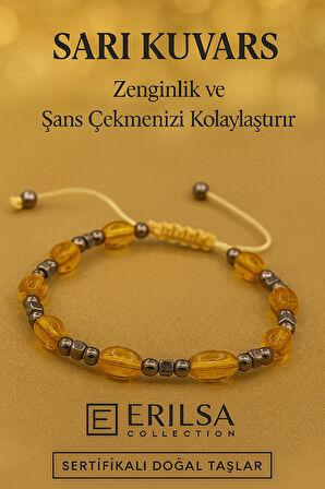 Sertifikalı Sarı Kuvars Taşı Bileklik Zenginlik Enerjisini Artırır ve Şans Alanınızı Genişletir