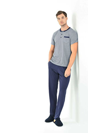 LACİVERT DESENLİ 3'LÜ ERKEK PİJAMA TAKIMI