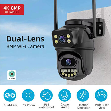 Ozmik CMR64  Kablosuz güvenlik IP kamera 4K 8MP HD çift Lens harici Wifi PTZ kamera 