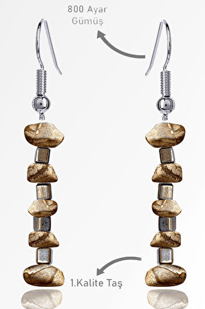 Sertifikalı Ham Kırık Taşlı Model Kahverengi Harita Jasper Taşı Küpe