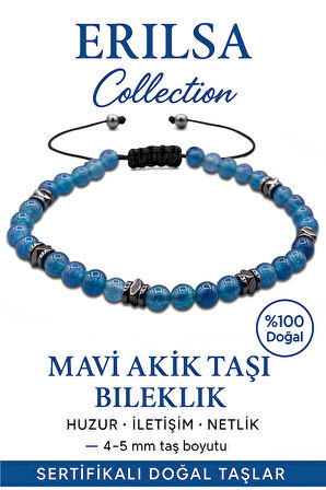 Sertifikalı Terahertz - Mavi Akik Taşı Bileklik - İnce Model İletişim Gücü ve Huzur Verir