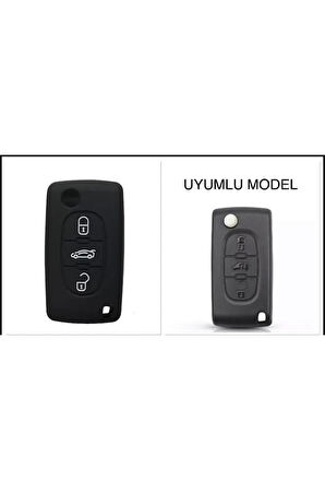 Peugeot Uyumlu 107 207 307 407 308 607 Uyumlu 3 Tuş Silikon Anahtar Koruma Kılıf Siyah Renk