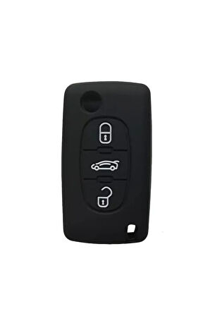 Peugeot Uyumlu 107 207 307 407 308 607 Uyumlu 3 Tuş Silikon Anahtar Koruma Kılıf Siyah Renk