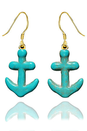 Sertifikalı Gold Çapa Model Gerçek Firuze Taşı Küpe (Turkuaz Taşı)