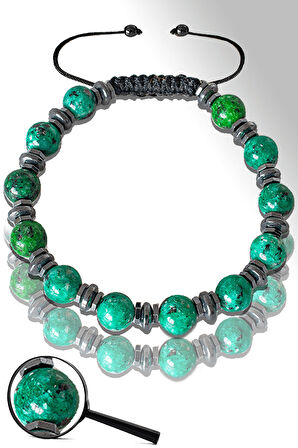 Sertifikalı Silver Hematitli Mavi Yeşim Taşı Bileklik - Ayarlamalı