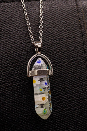 Sertifikalı Çivi Model Beyaz Murano Kuvars Doğal Taş Kolye – Mutluluk Enerji Şıklık ve Huzur Taşı