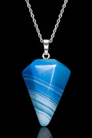 Sertifikalı Damarlı Mavi Akik Taşı Pandül Kolye