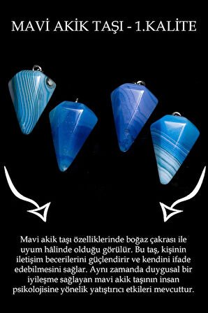 Sertifikalı Damarlı Mavi Akik Taşı Pandül Kolye