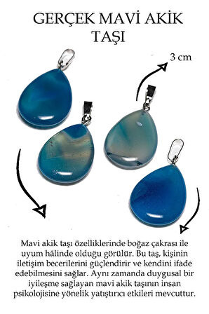 Sertifikalı Damla Model Mavi Akik Taşı Kolye (GÜMÜŞ APARATLI)
