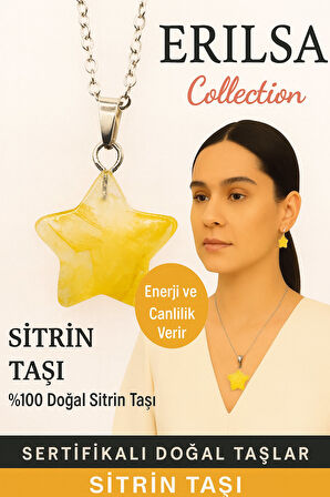 Sertifikalı Yıldız Model Sitrin Doğal Taş Kolye – Enerji Canlılık Bolluk ve Bereket Taşı