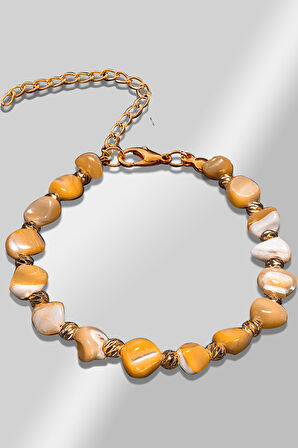 Sertifikalı Amorf Model Açık Turuncu Renkli Sedef Taşı Bileklik (Ayarlamalı)